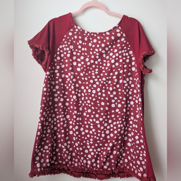 MISSLOOK Tops - Misslook Red Polka Dot Top with Fringe Hem Oversized Medium